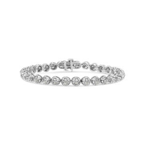Sterling Silver 1.0 Carat Diamond Quatrefoil Flower Circle-Link Tennis Bracelet